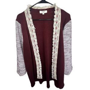 Umgee Maroon Boho Half Sleeve Cardigan With Fringe And Crochet Details
